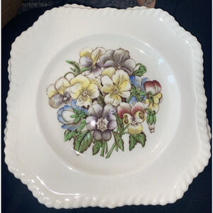 Johnson Brothers England “Pansy” Old Flower Prints Square 7.5” 3 Dessert Plates